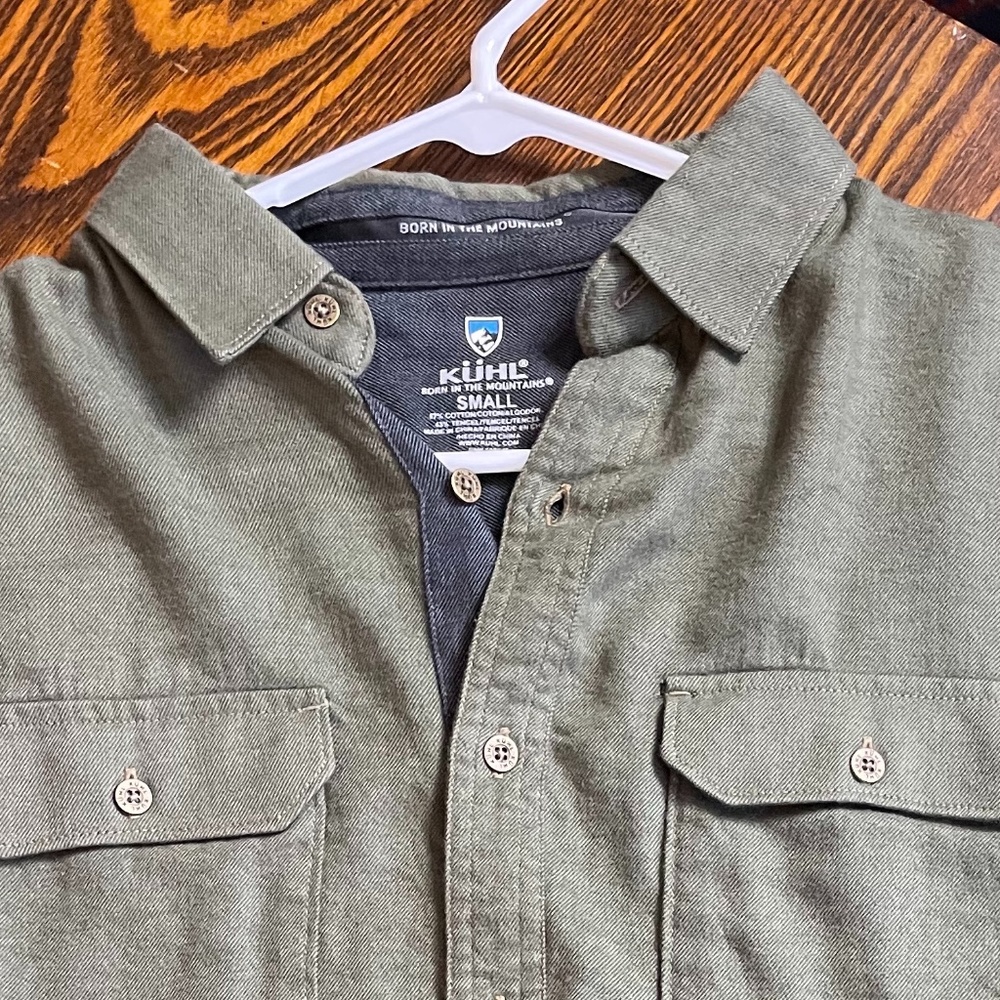 Kuhl Mens Long Sleeve Button Down Olive Green Sz S